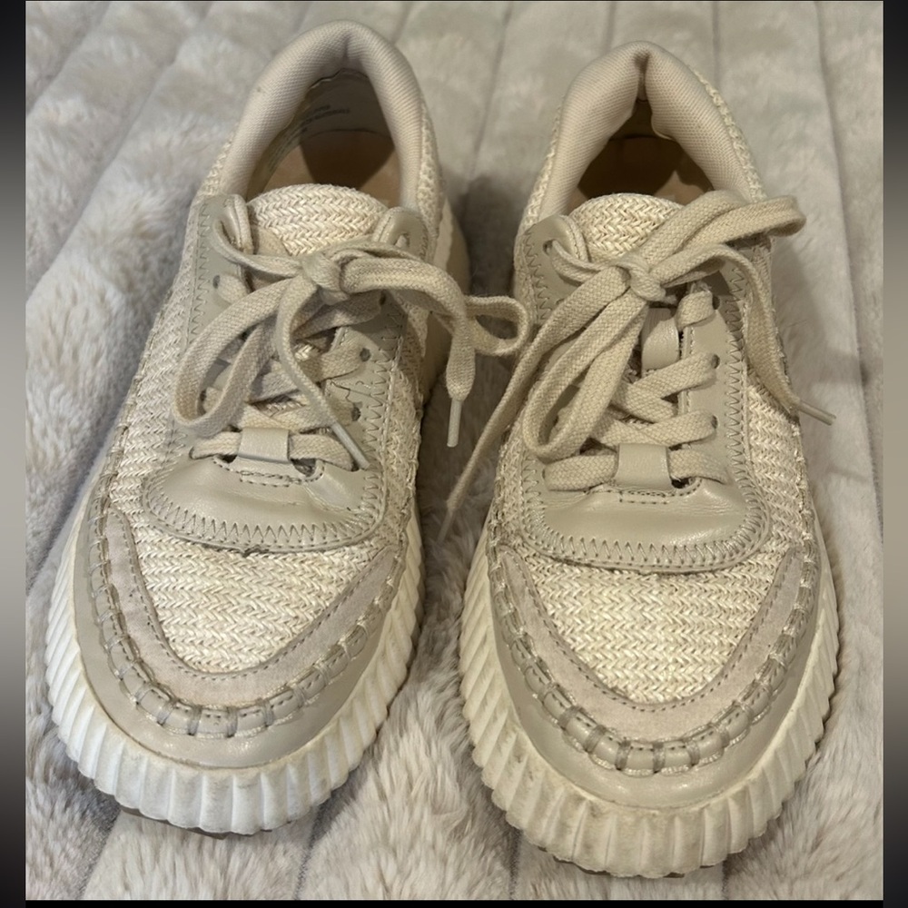 Dolce Vita Cream Textured Lace-Up Sneakers